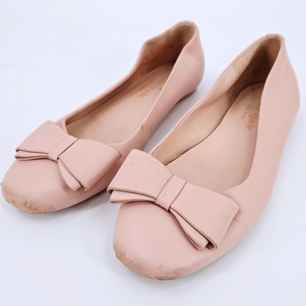 Kate Spade Nora Pink Leather Bow Ballet‎ Flats Size 6B Coquette Balletcore